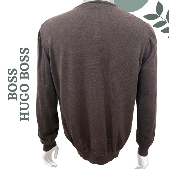 BOSS by Hugo Boss Lightweight V-Neck Pullover Slim Fit Sweater Brown Size XXL - Picture 4 of 6